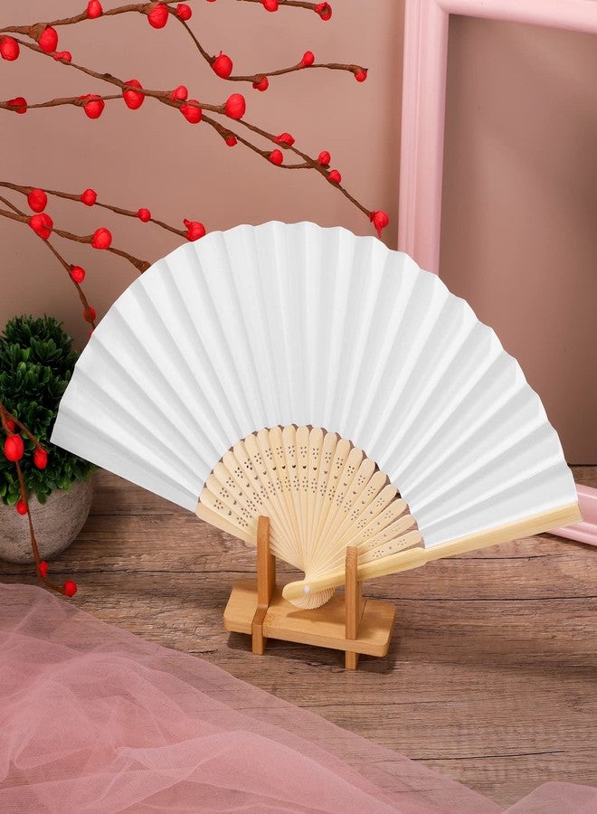 Aodaer 60 Pieces Paper Folding Fans Bamboo Handheld Fans Paper Folded Fans for Wedding Gift, Party Favors, DIY, Home Decoration, White - Image 4